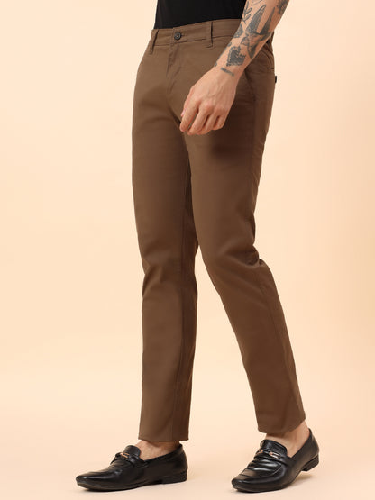 Casual Trousers for Men l Breathable & Soft with Color Fastness Regular Fit Cotton Blend Fabric Solid Pattern Button Closure
