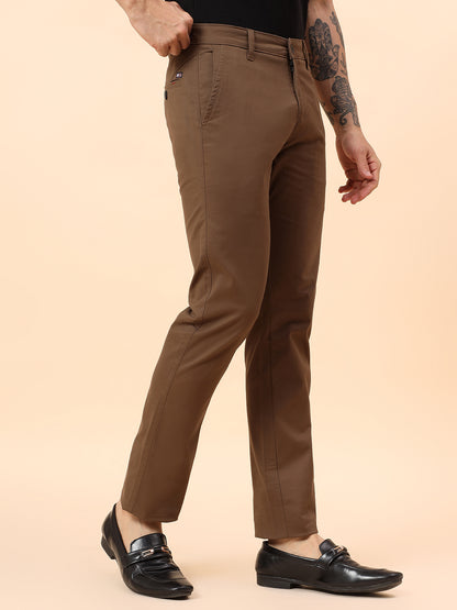 Casual Trousers for Men l Breathable & Soft with Color Fastness Regular Fit Cotton Blend Fabric Solid Pattern Button Closure