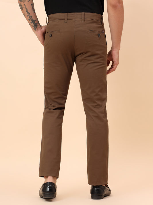 Casual Trousers for Men l Breathable & Soft with Color Fastness Regular Fit Cotton Blend Fabric Solid Pattern Button Closure