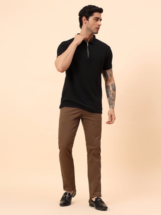 Casual Trousers for Men l Breathable & Soft with Color Fastness Regular Fit Cotton Blend Fabric Solid Pattern Button Closure