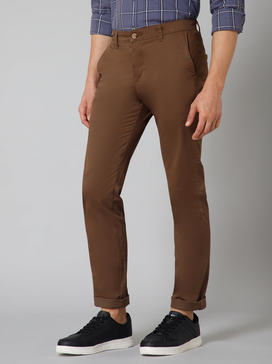 Men's Casual Flat front Brown  Trousers