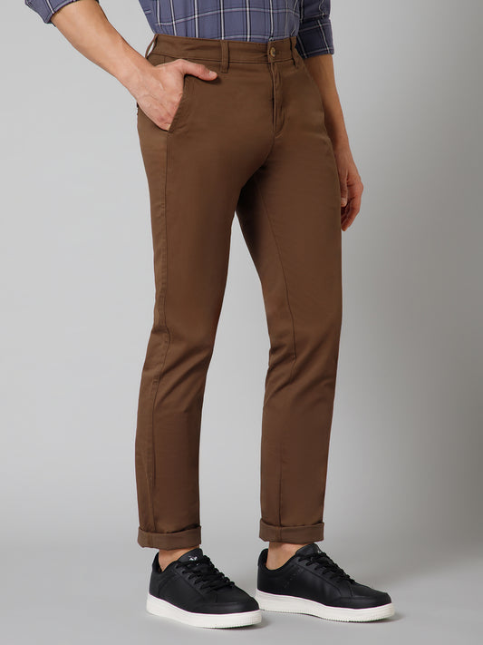 Men's Casual Flat front Brown  Trousers