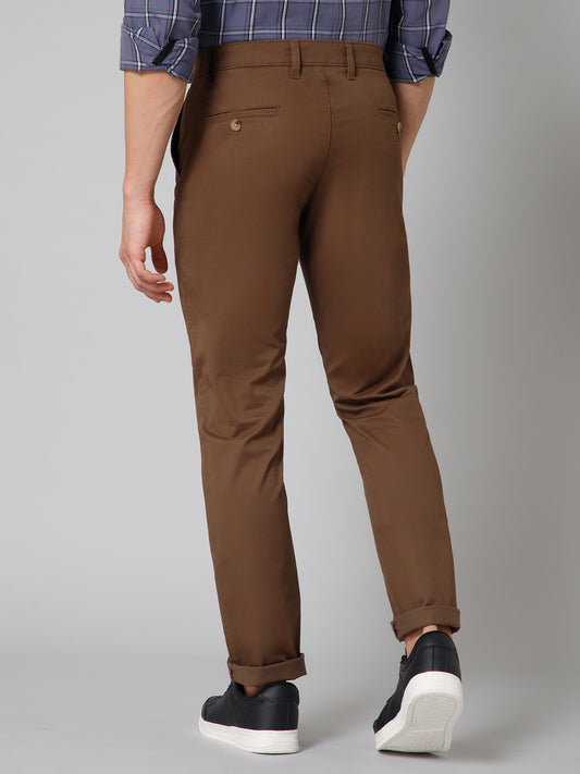 Men's Casual Flat front Brown  Trousers