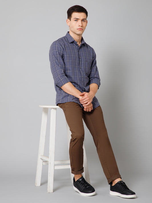Men's Casual Flat front Brown  Trousers