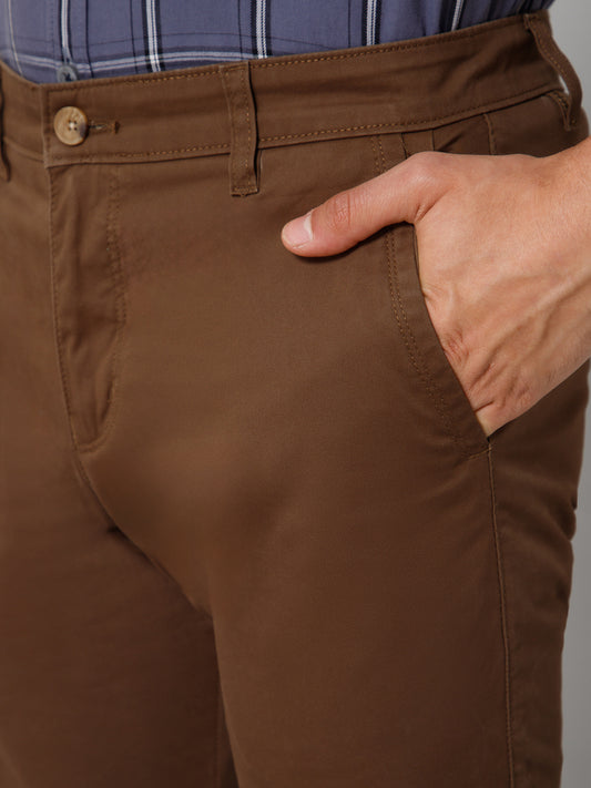 Men's Casual Flat front Brown  Trousers