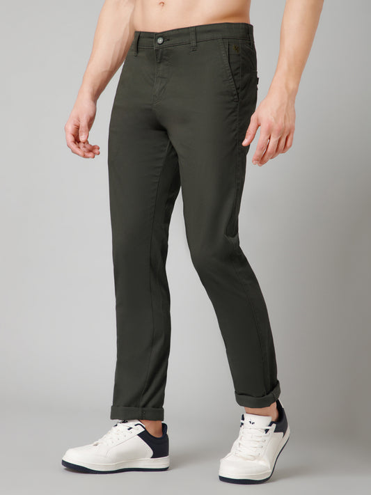 Men's Casual Flat front Olive Green  Trousers