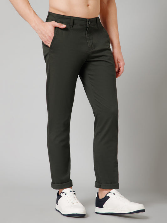 Men's Casual Flat front Olive Green  Trousers