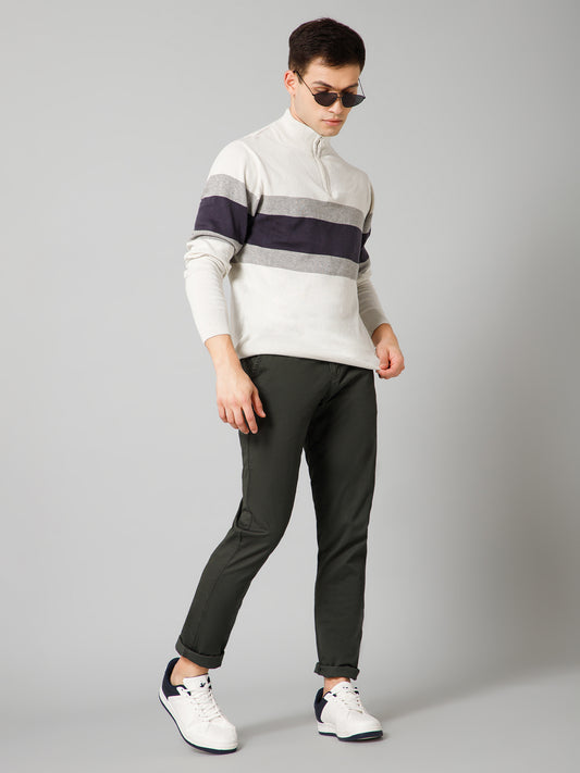 Men's Casual Flat front Olive Green  Trousers