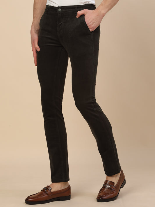 Casual Trouser for Men | Breathable & Soft with Color Fastness Regular Fit Cotton Blend Fabric Solid Pattern Button Closure