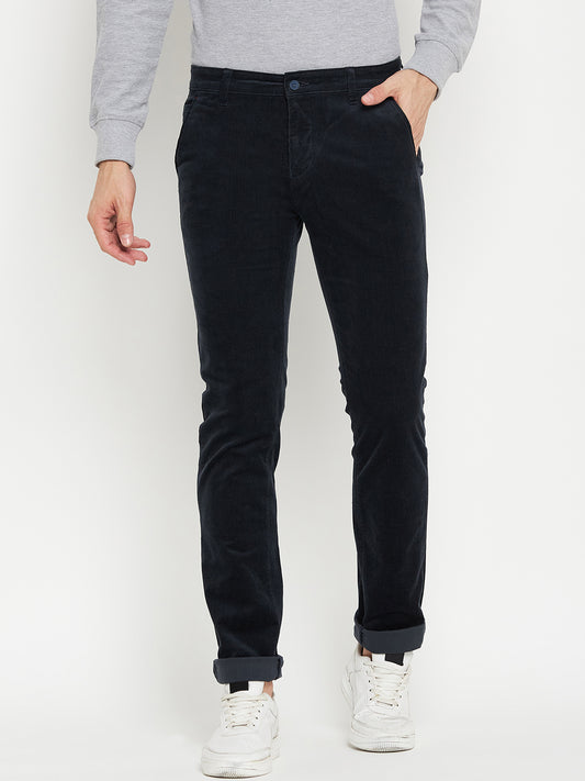 Men's Casual Flat front Navy Blue Corduroy Trousers
