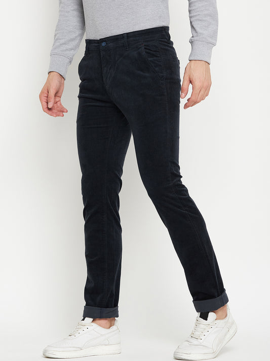 Men's Casual Flat front Navy Blue Corduroy Trousers