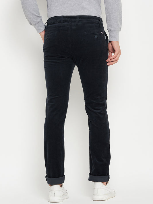 Men's Casual Flat front Navy Blue Corduroy Trousers