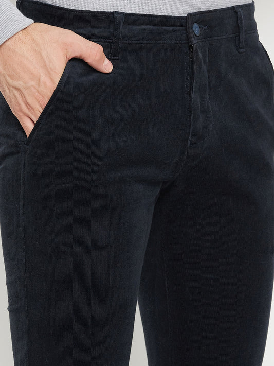 Men's Casual Flat front Navy Blue Corduroy Trousers