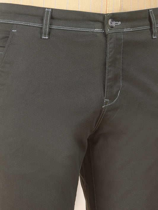 Men's Olive Solid Smart Fit Casual Trouser