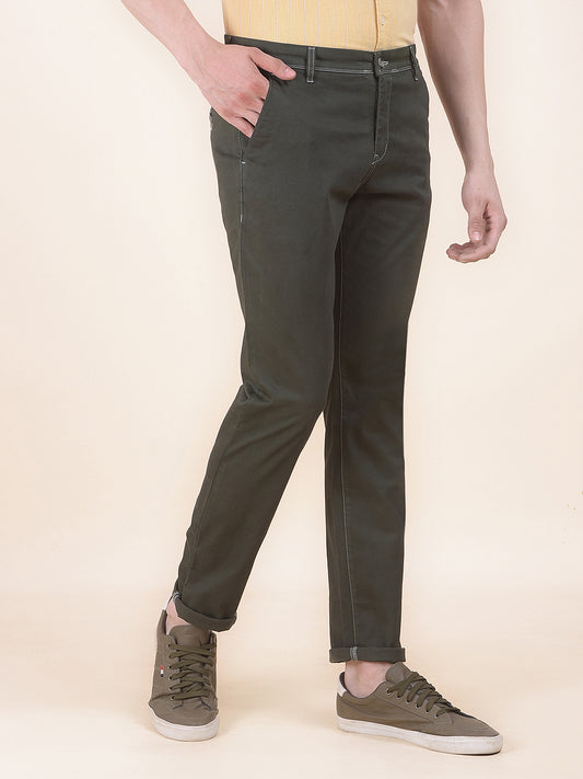 Men's Olive Solid Smart Fit Casual Trouser