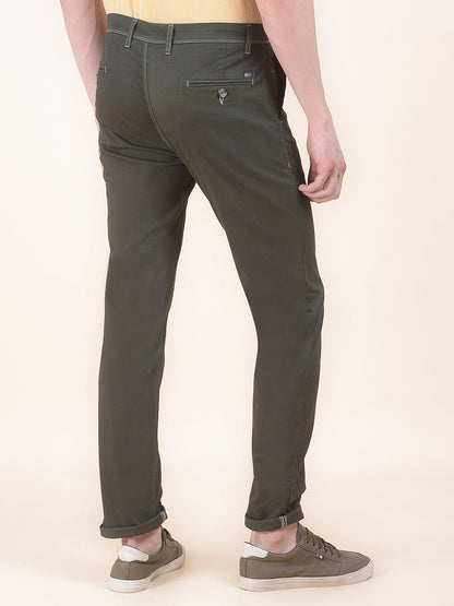 Men's Olive Solid Smart Fit Casual Trouser