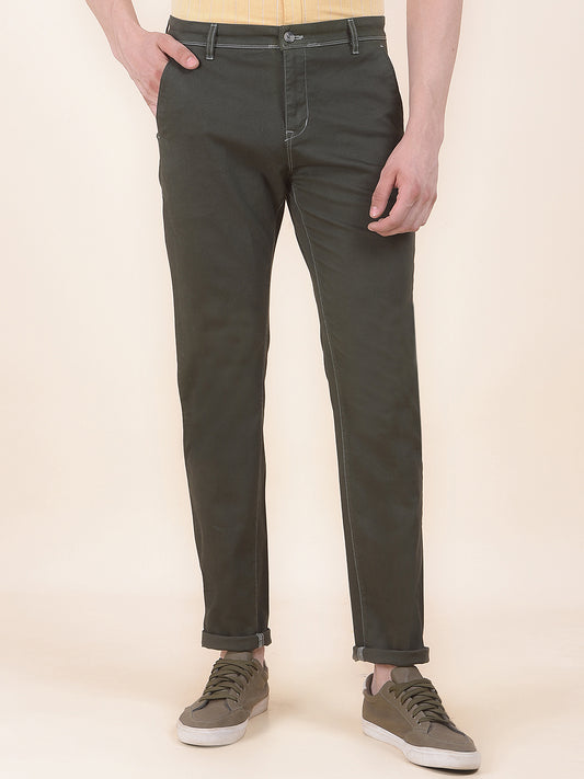 Men's Olive Solid Smart Fit Casual Trouser