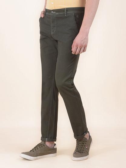 Men's Olive Solid Smart Fit Casual Trouser