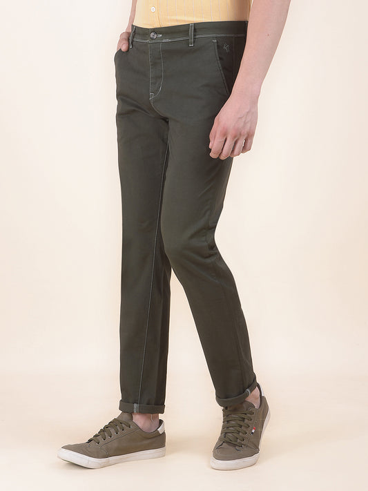 Men's Olive Solid Smart Fit Casual Trouser