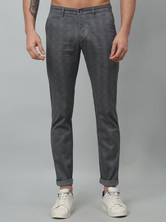 Men's Casual Flat front Grey Checks Trousers
