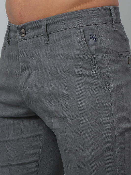 Men's Casual Flat front Grey Checks Trousers