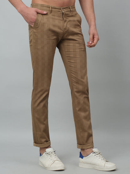 Men's Casual Flat front Khaki Checks Trousers