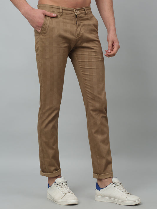Men's Casual Flat front Khaki Checks Trousers