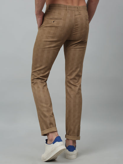 Men's Casual Flat front Khaki Checks Trousers