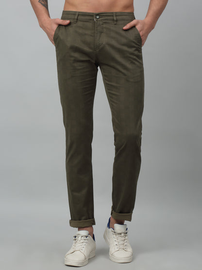 Men's Casual Flat front Olive Checks Trousers