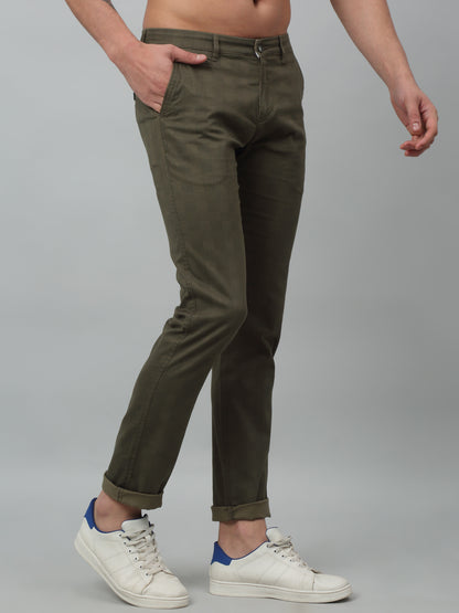 Men's Casual Flat front Olive Checks Trousers