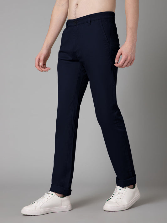 Men's Casual Flat front Navy Blue  Trousers