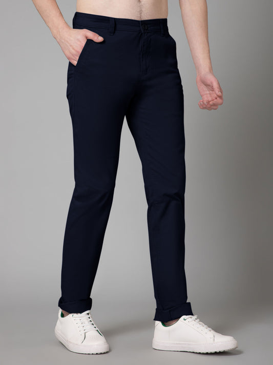 Men's Casual Flat front Navy Blue  Trousers