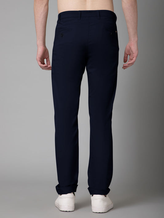 Men's Casual Flat front Navy Blue  Trousers