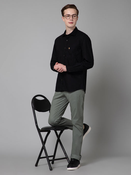 Men's Casual Flat front Olive Green  Trousers