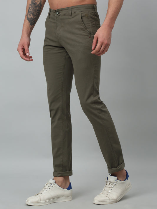 Men's Casual Flat front Olive Green  Trousers