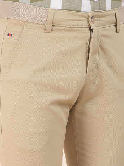 Men's Beige Self Design Smart Fit Casual Trouser