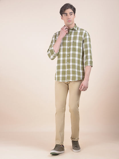 Men's Beige Self Design Smart Fit Casual Trouser