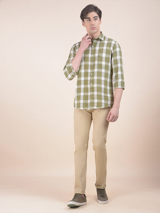 Men's Beige Self Design Smart Fit Casual Trouser