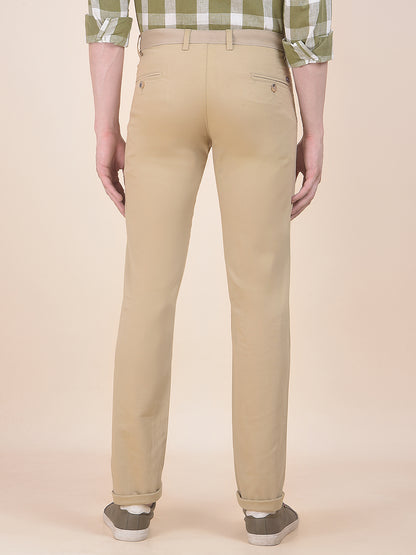 Men's Beige Self Design Smart Fit Casual Trouser