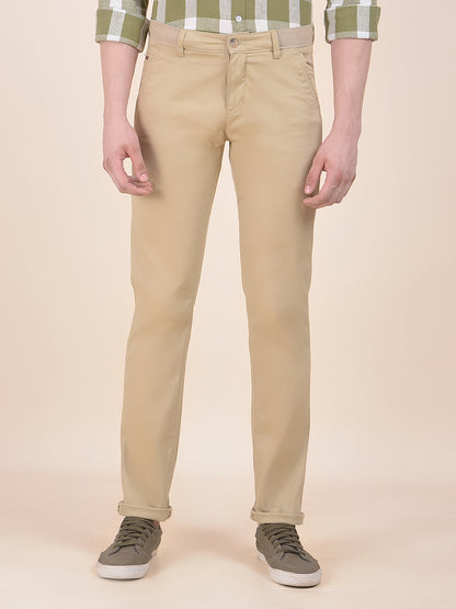 Men's Beige Self Design Smart Fit Casual Trouser