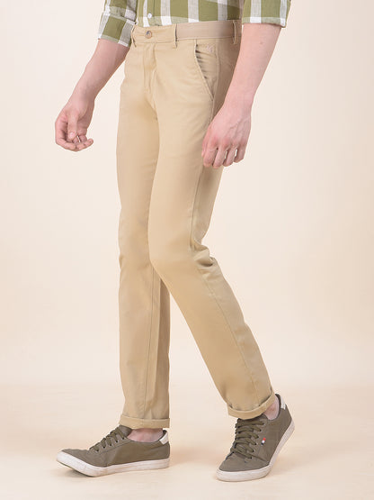 Men's Beige Self Design Smart Fit Casual Trouser