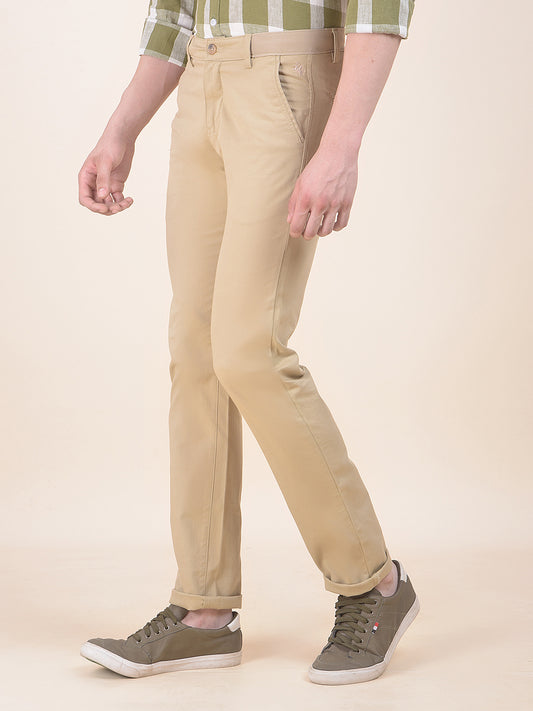 Men's Beige Self Design Smart Fit Casual Trouser