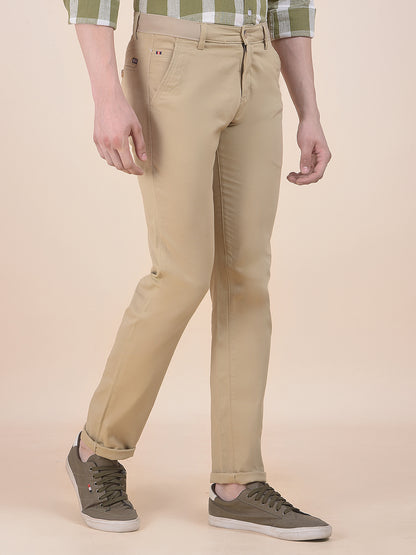 Men's Beige Self Design Smart Fit Casual Trouser