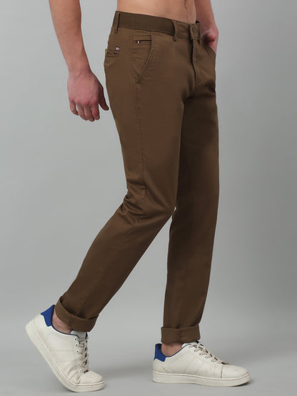 Men's Casual Flat front Brown  Trousers