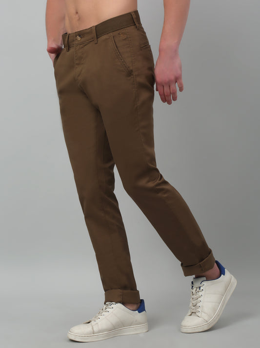 Men's Casual Flat front Brown  Trousers