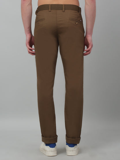 Men's Casual Flat front Brown  Trousers