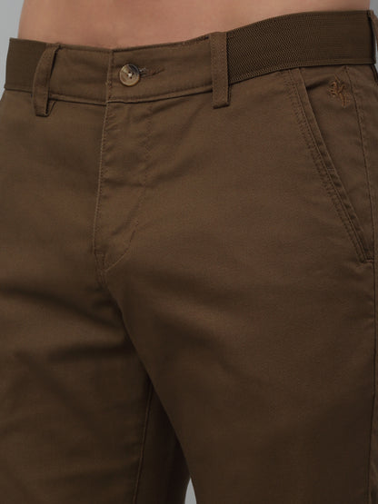 Men's Casual Flat front Brown  Trousers