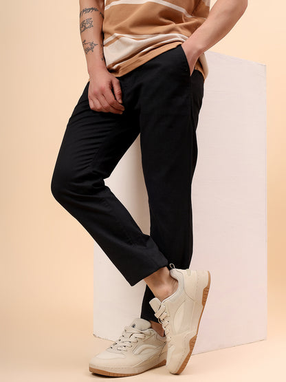 Casual Trouser for Men | Breathable & Soft with Color Fastness Regular Fit Cotton Blend Fabric Self Design Pattern Button Closure