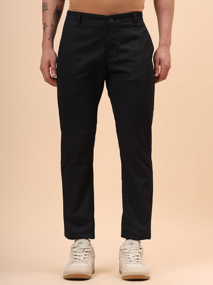 Casual Trouser for Men | Breathable & Soft with Color Fastness Regular Fit Cotton Blend Fabric Self Design Pattern Button Closure