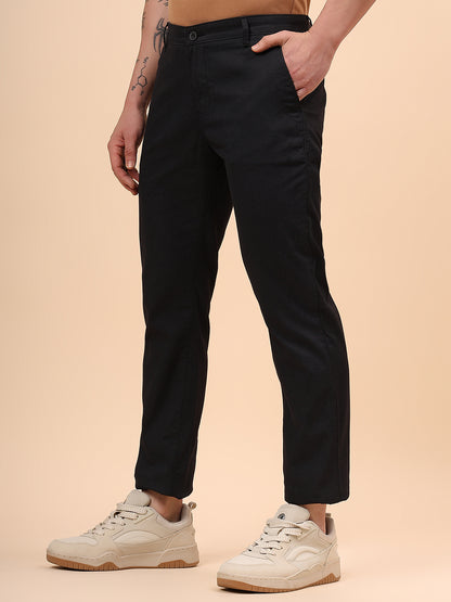 Casual Trouser for Men | Breathable & Soft with Color Fastness Regular Fit Cotton Blend Fabric Self Design Pattern Button Closure